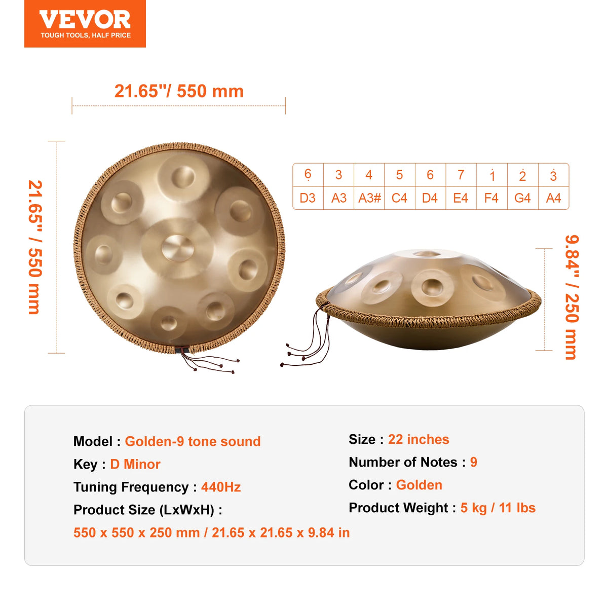 Handpan Ré mineur · Essentiel · 12 notes